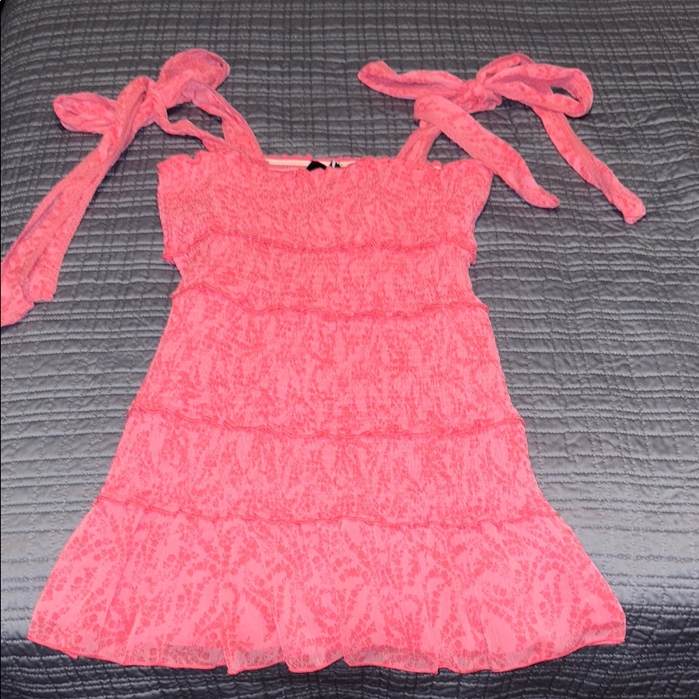 Vici Pink Ruffled Mini dress with Adjustable Ties